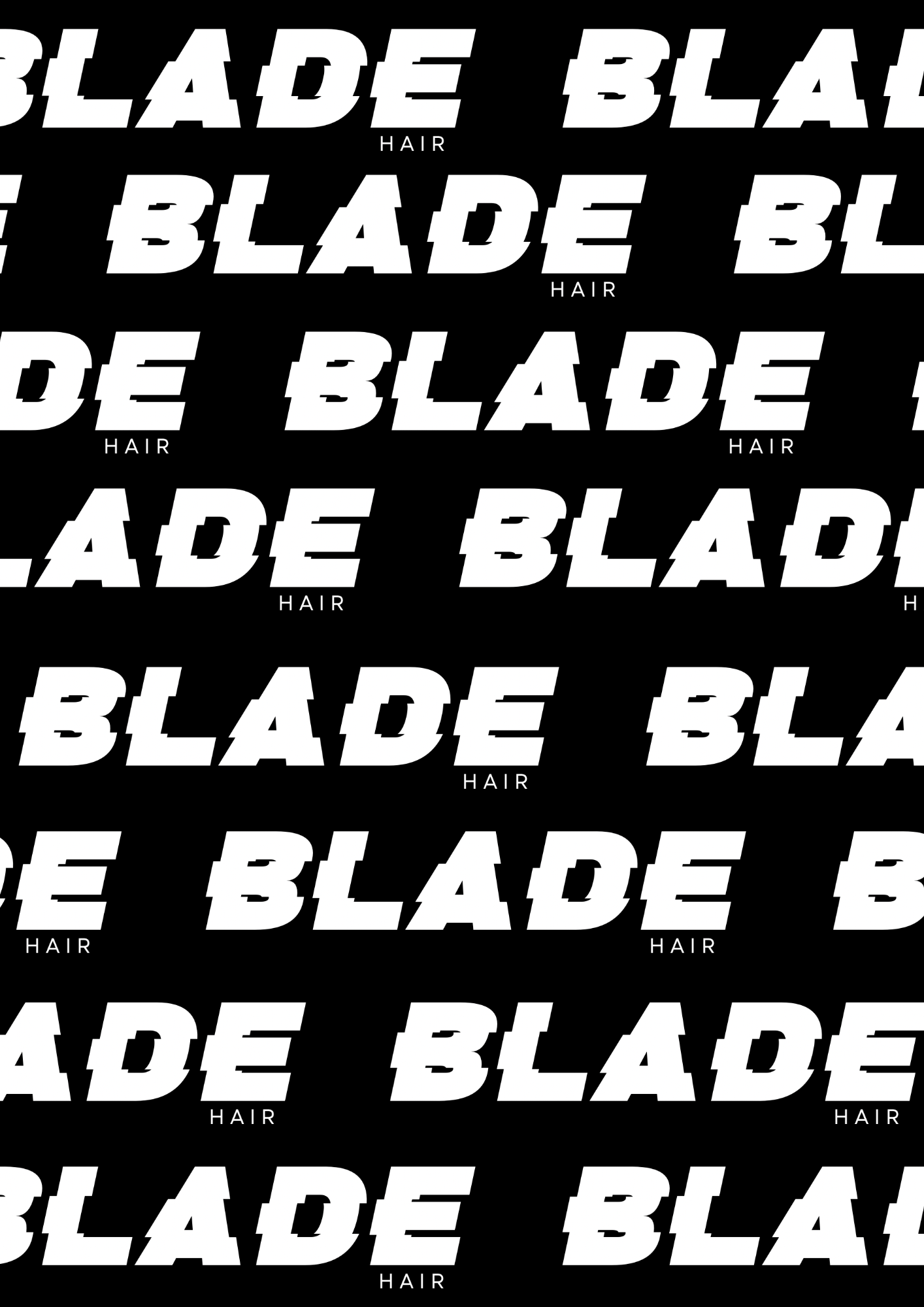 Repeating white text pattern spelling BLADE against black background in bold typography.