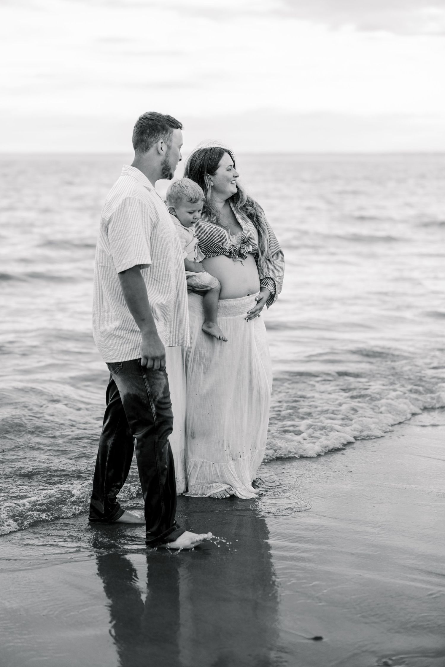 Black and White Family Maternity Photo