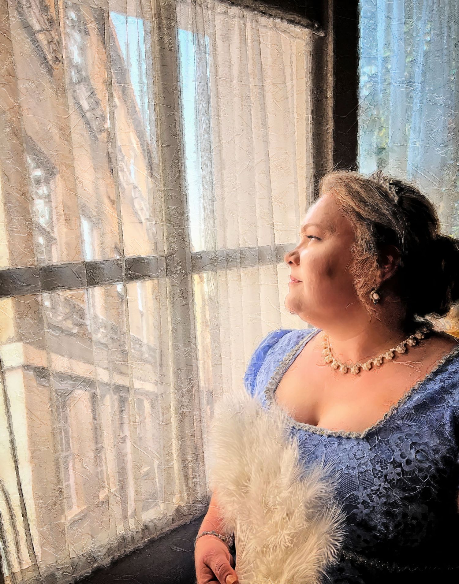 Elegant scene by a window with sheer curtains and soft natural lighting.