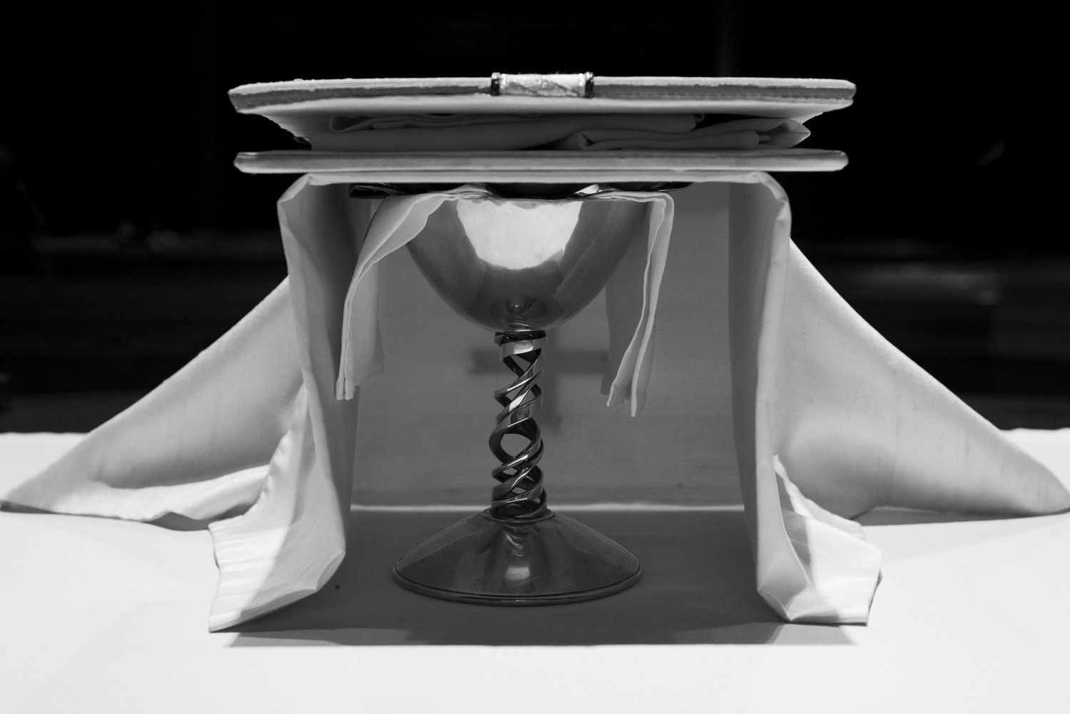 A black and white photograph showing Chalice and Paten Good Shepherd Episcopal Church MD
