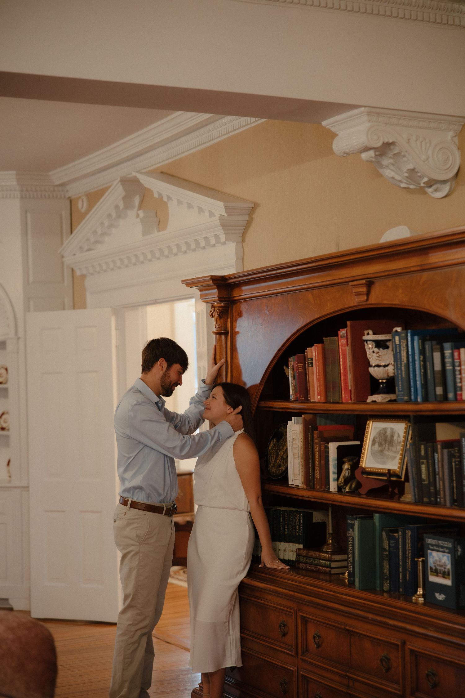 indoor engagement photoshoot in the winter at the Inn at Warner Hall in gloucester, va shot by virginia engagement photographer