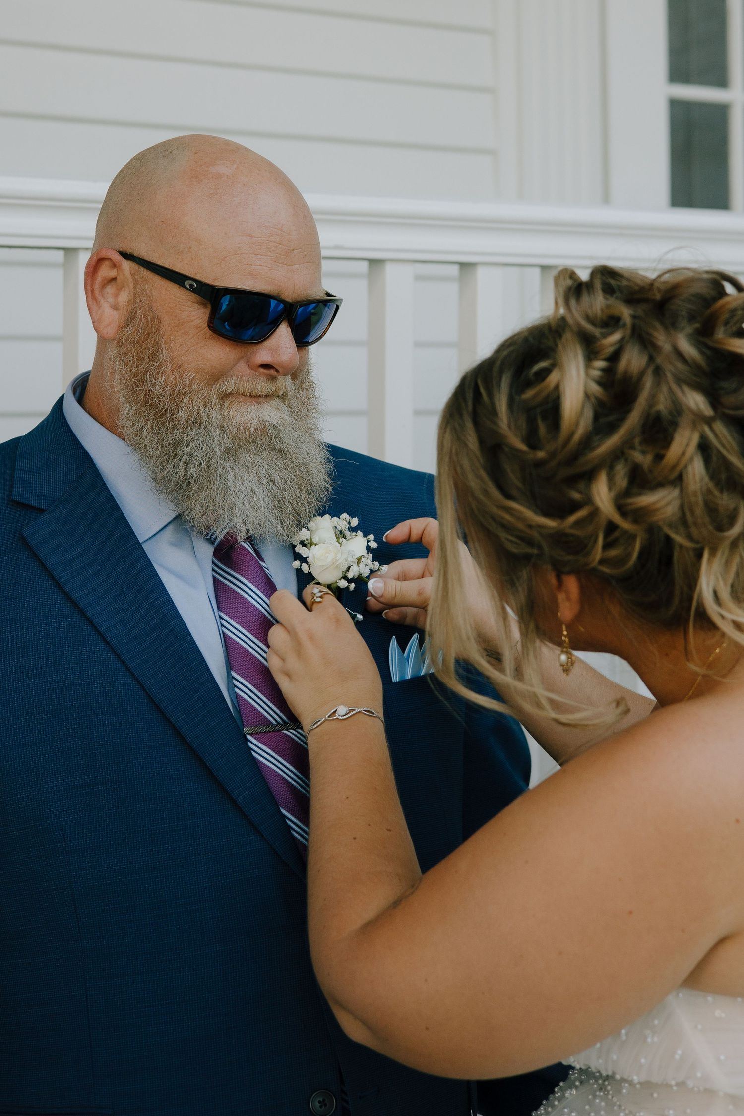 first look with dad on wedding day at the Inn at Warner Hall in Gloucster, VA captured by a virginia wedding photographer