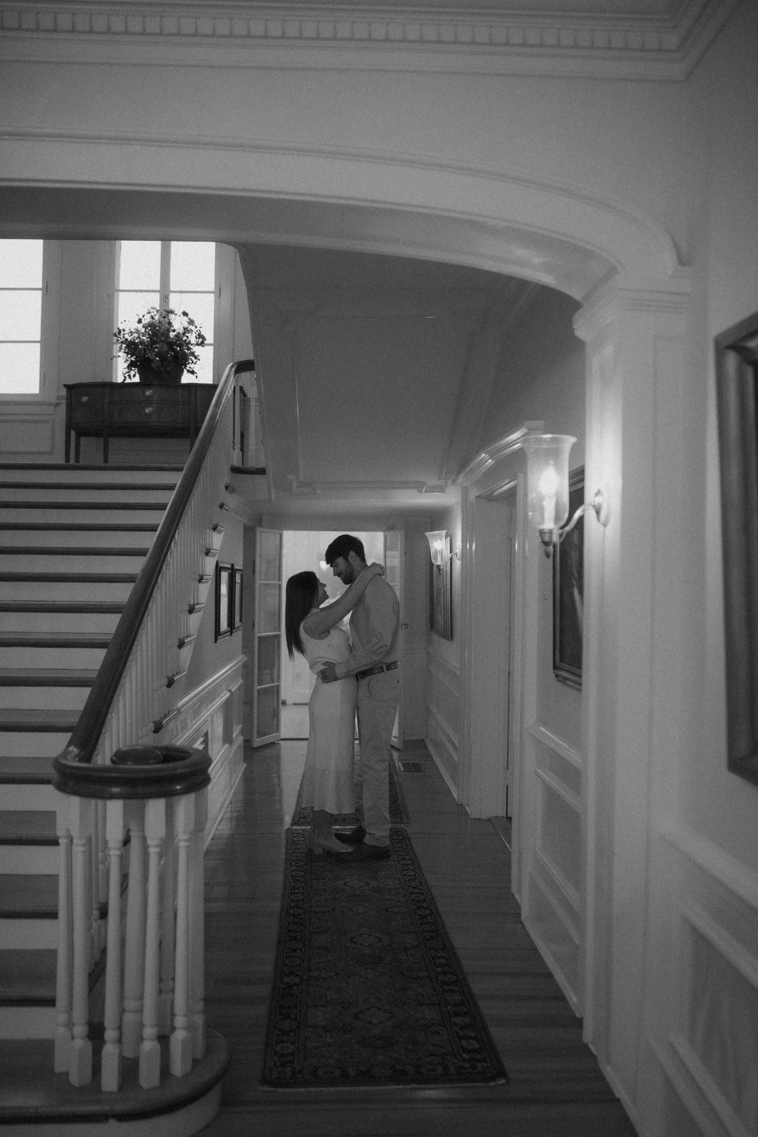 black and white engagement photo shot in Gloucester, va by virginia engagement photographer in the winter