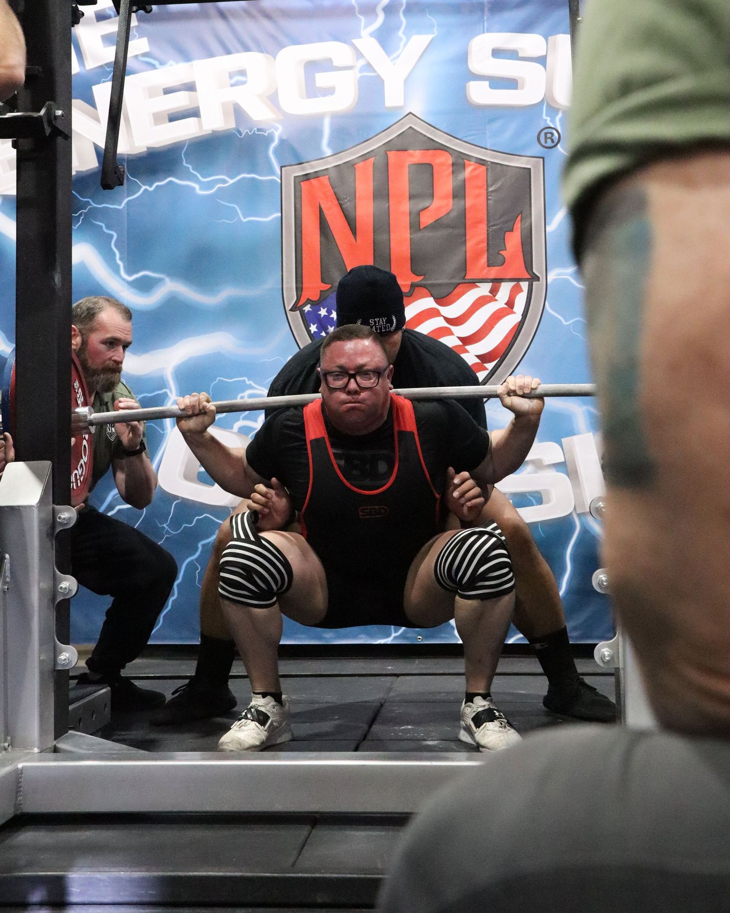 Squat session at a recent NPL powerlifting meet, held at ATP Gym in Phoenix Az
