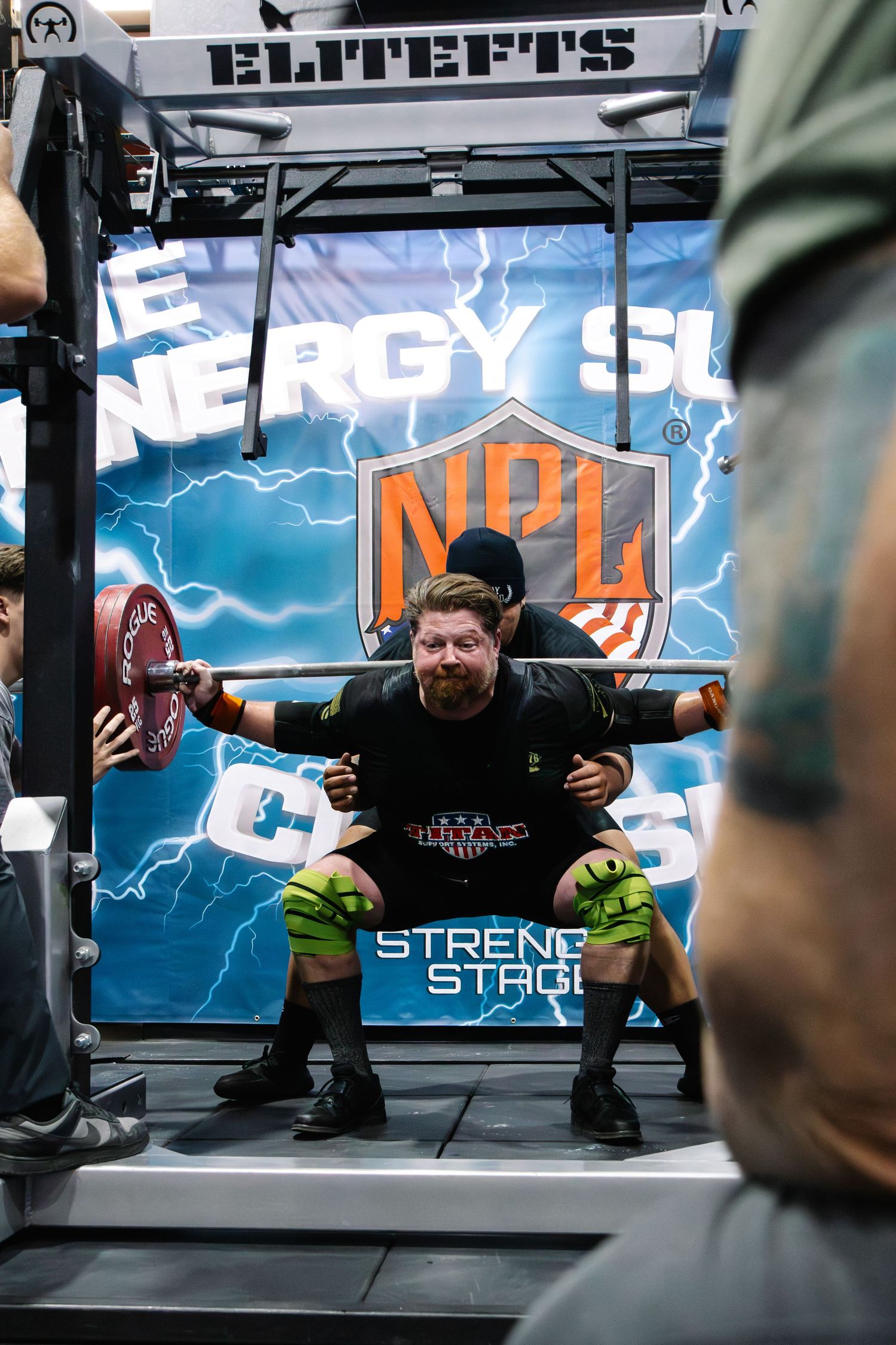 Squat session at a recent NPL powerlifting meet, held at ATP Gym in Phoenix Az