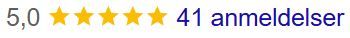 A 5-star rating display showing 5.0 stars with 41 reviews in yellow and black text.