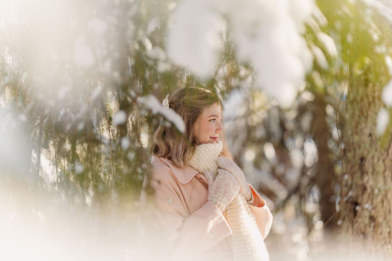 A dreamy wedding photo sequence shows a bride and groom sharing an intimate moment in soft natural lighting.