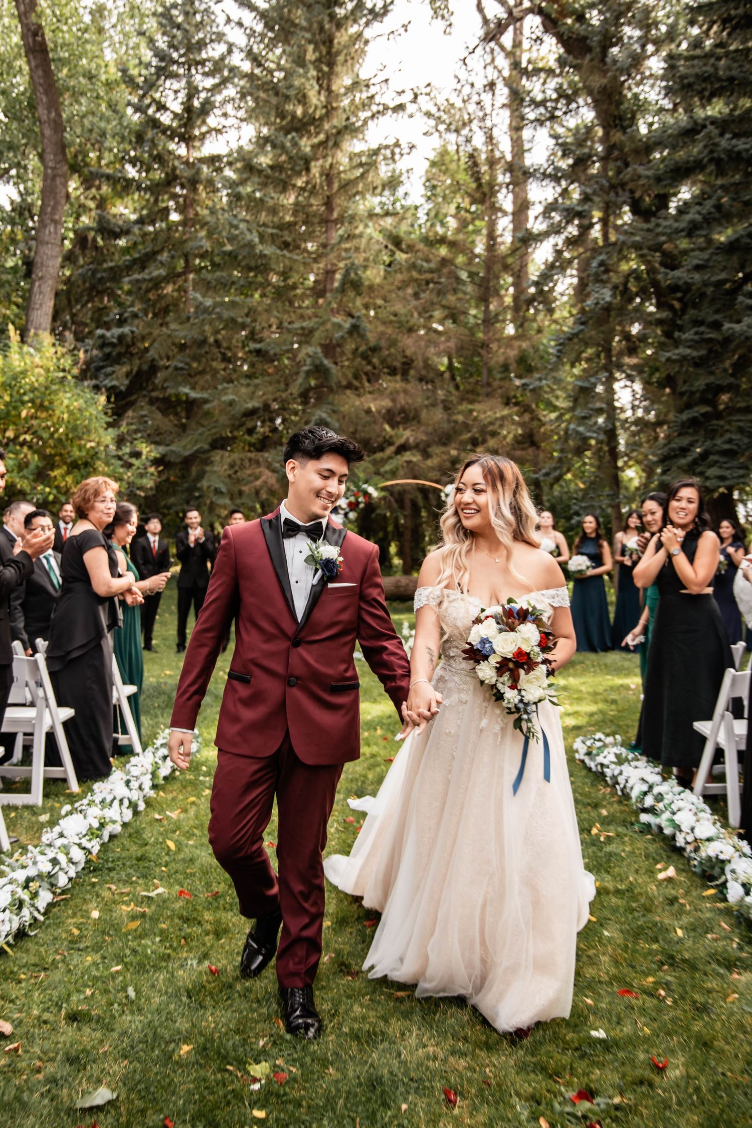 couple walking away as they are pronounced husband and wife