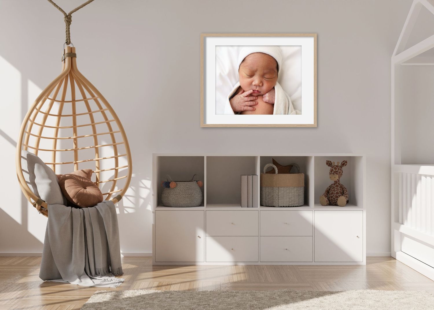 Portrait of a little baby displayed in a kids' room, showcasing a tender moment, captured by boutique photographer Brandy Aldrich
