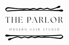 Elegant hair salon logo for The Parlor Modern Hair Studio with decorative flourishes.