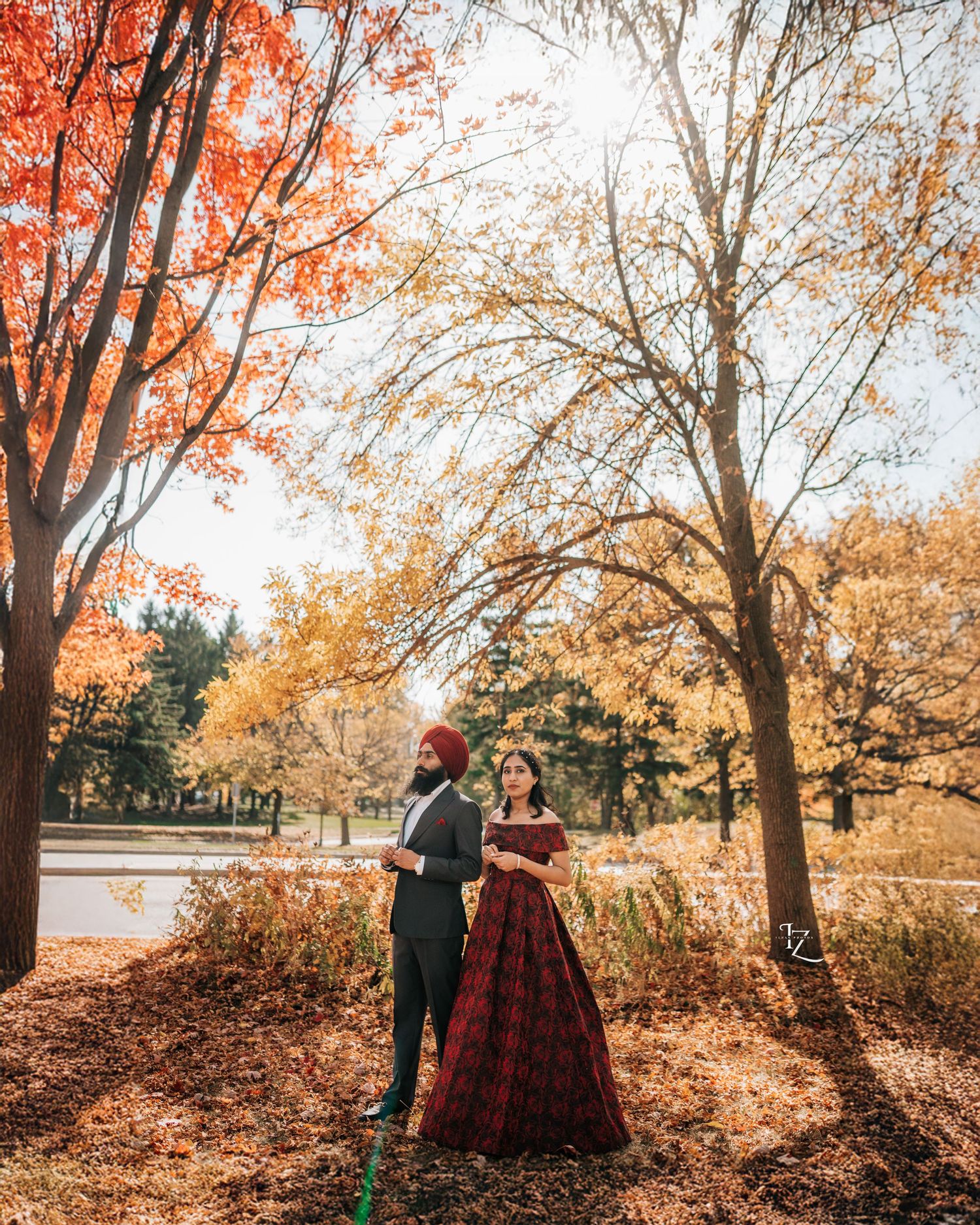 Beautifully composed portrait of Punjabi couple in traditional clothing with artistic flair in toronto