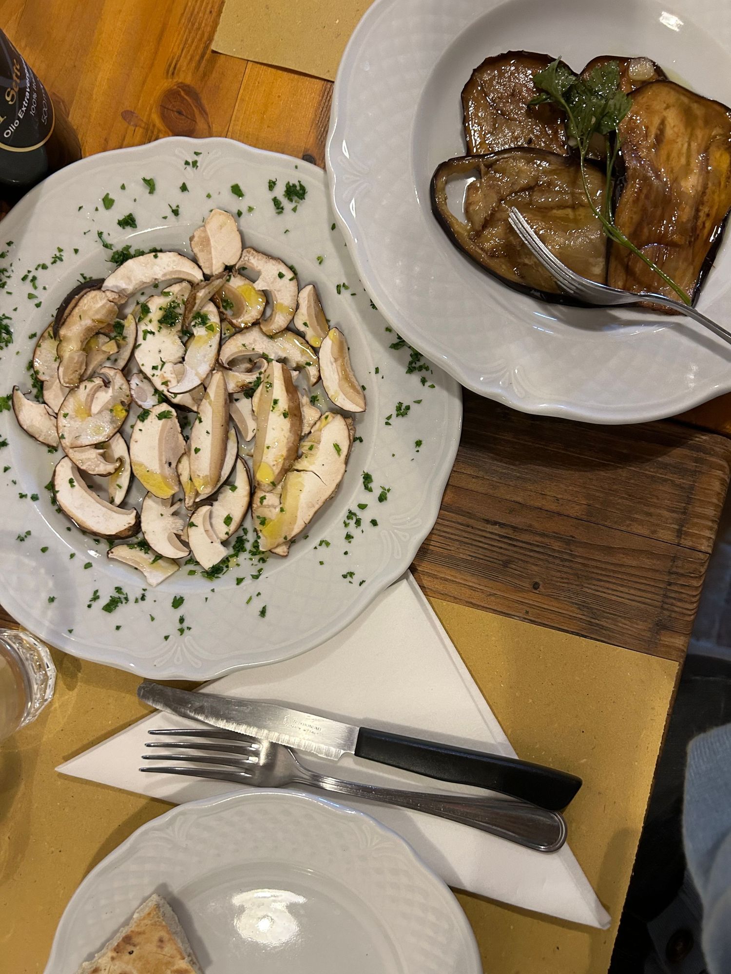Local and seasonal fresh porcini salad in a local home cooked restaurant.