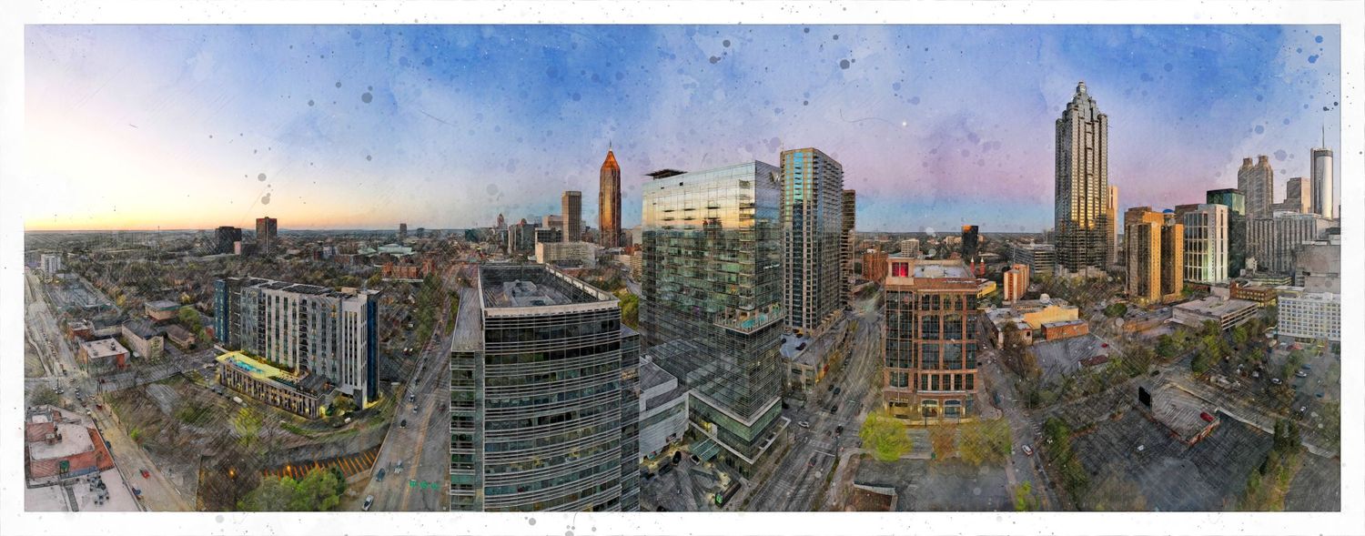 Atlanta skyline downtown at sunset