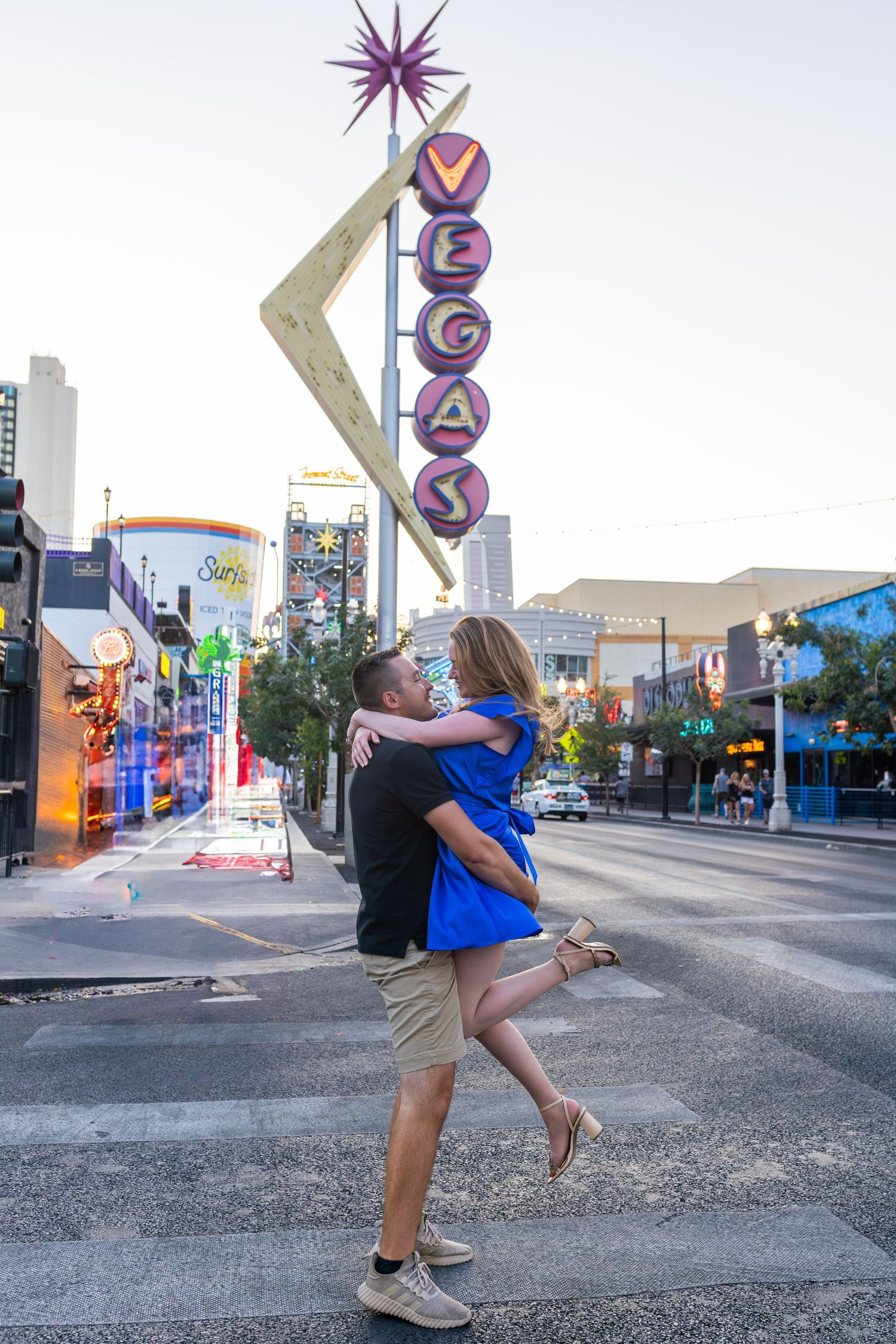 Couples eloping under neon lights on Fremont Street-Las Vegas photographer