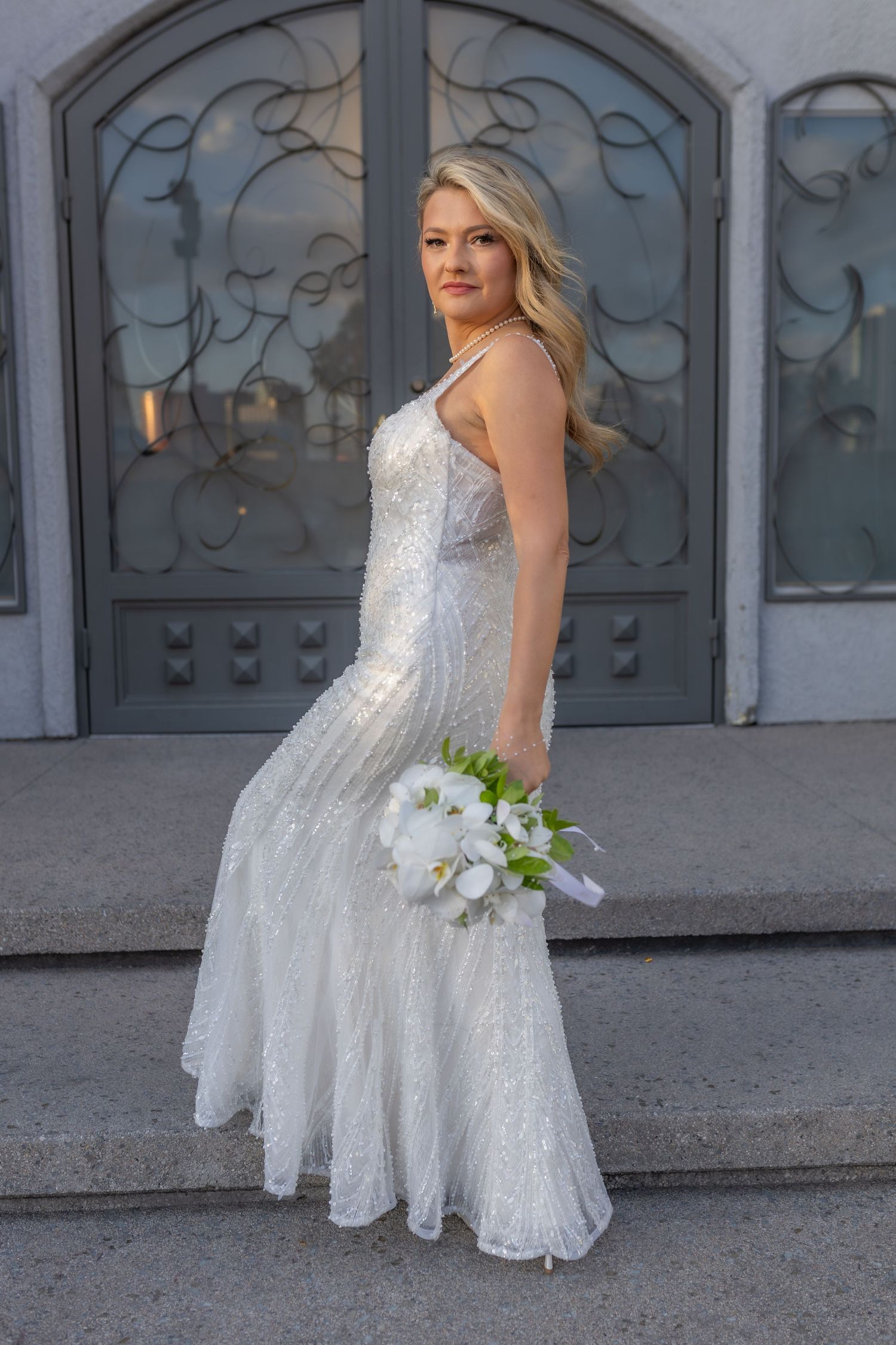Bride and groom eloping at the Chapel of the Flowers in Las Vegas-Las Vegas wedding and elopement photographer