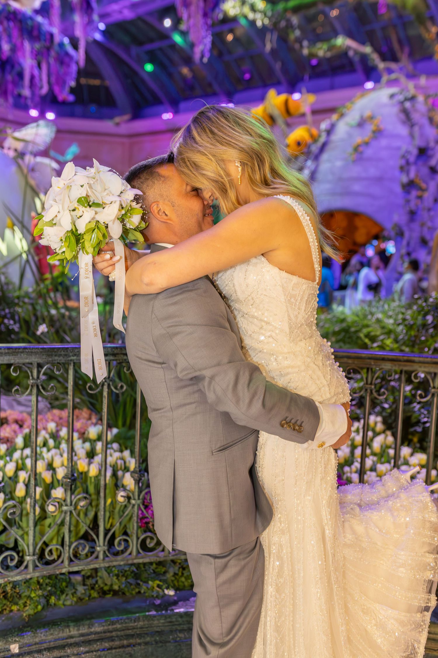 Bride and groom celebrating their elopement at the Las Vegas Bellagio-Las Vegas photographer