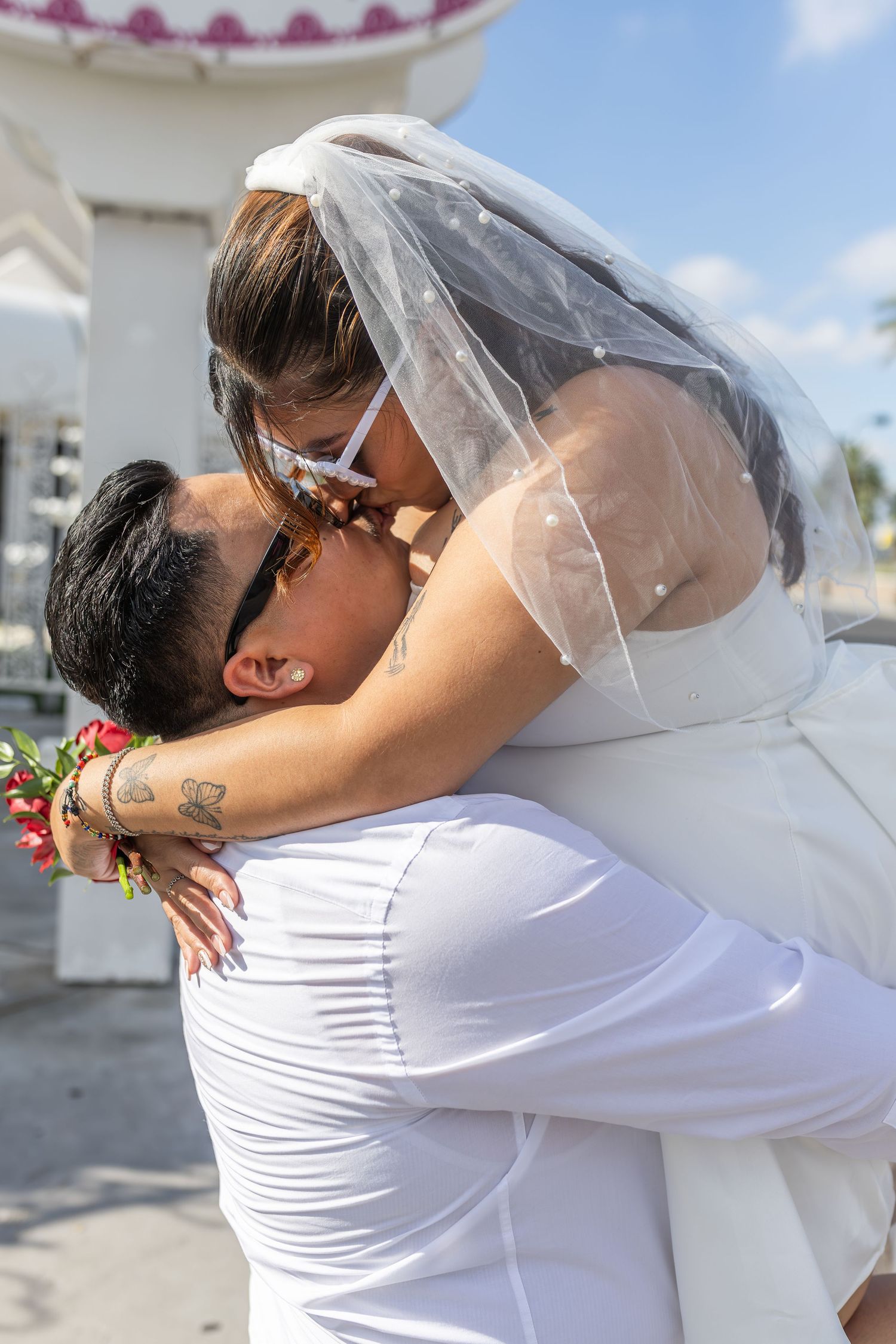 Bride and groom exchanging vows at the Little White chapel in downtown Las Vegas- intimate wedding and elopement photographer
