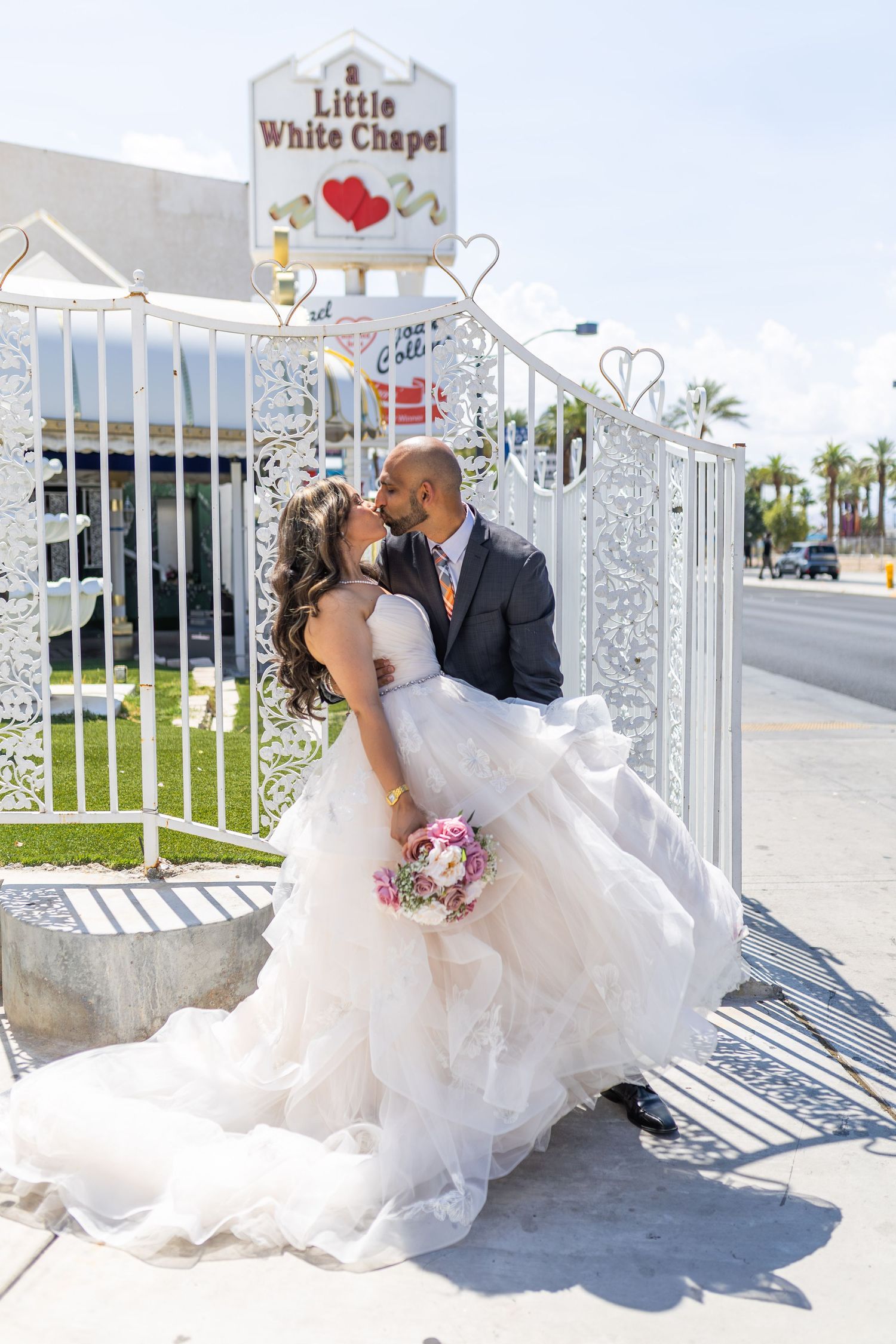 Bride and groom exchanging vows at the Little White chapel in downtown Las Vegas- intimate wedding and elopement photographer