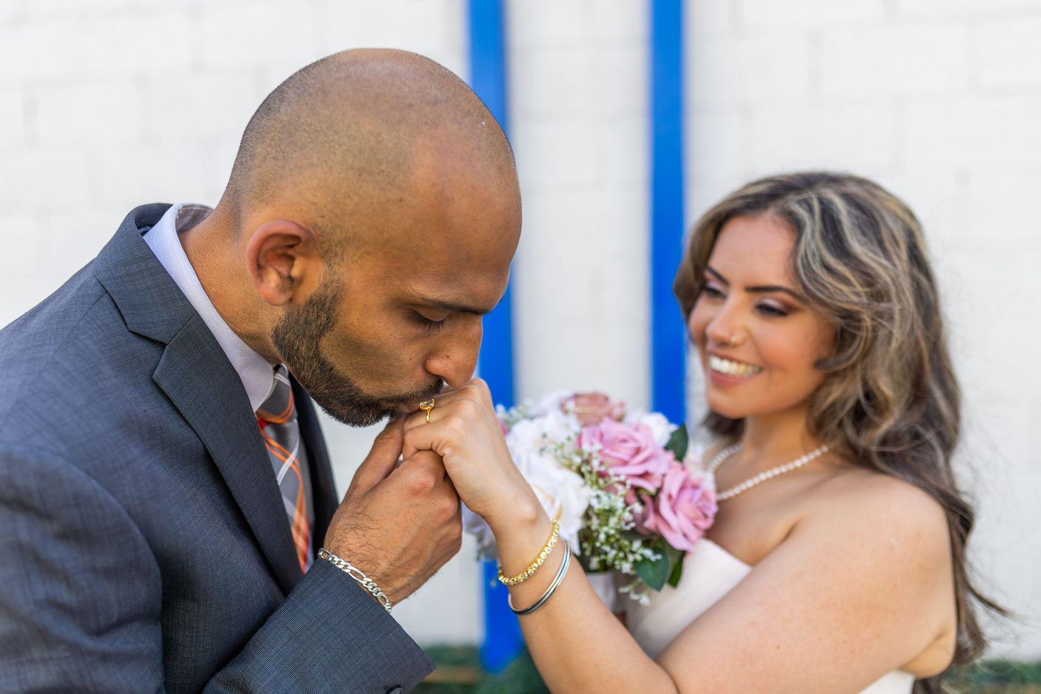 Bride and groom exchanging vows at the Little White chapel in downtown Las Vegas- intimate wedding and elopement photographer