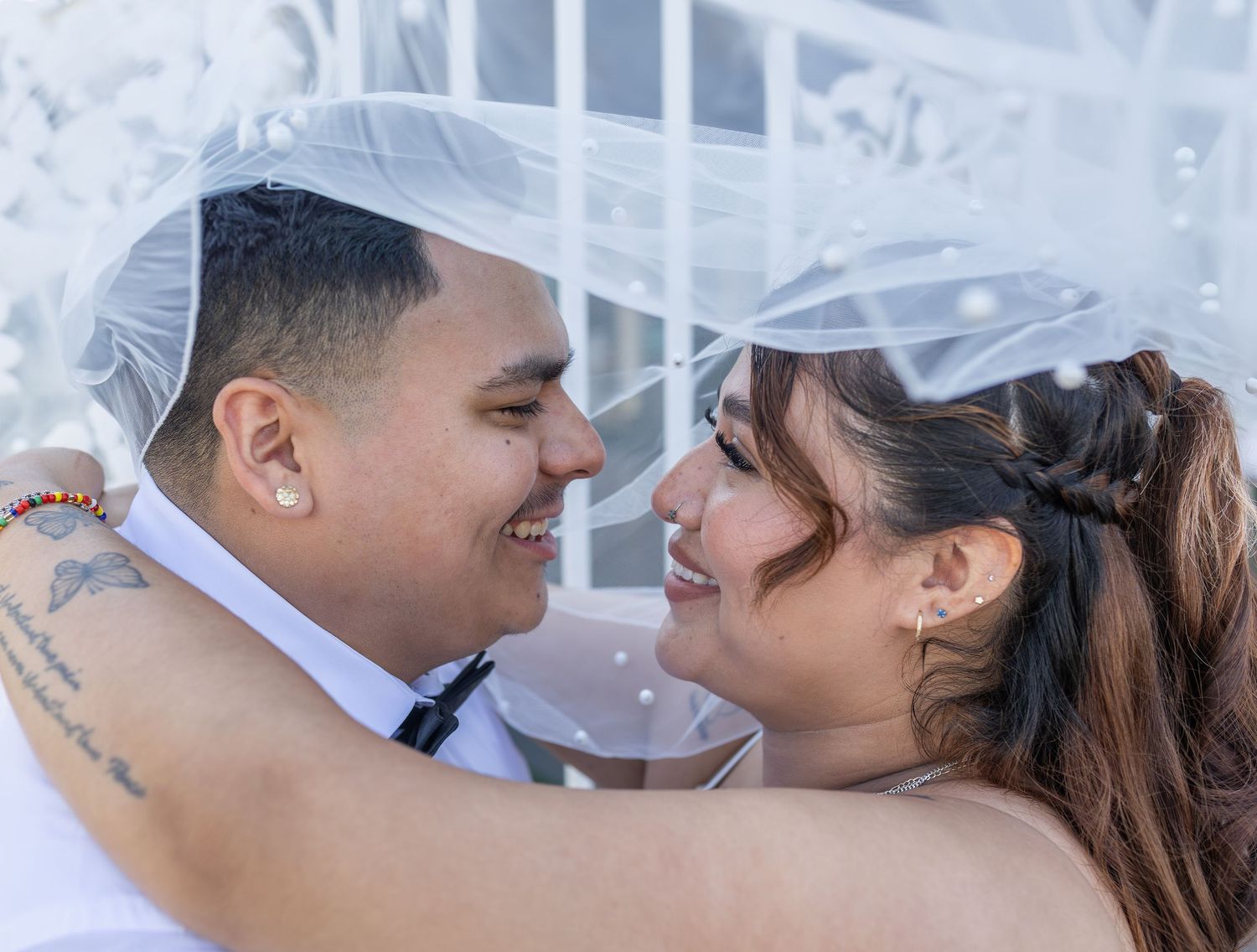 Bride and groom exchanging vows at the Little White chapel in downtown Las Vegas- intimate wedding and elopement photographer