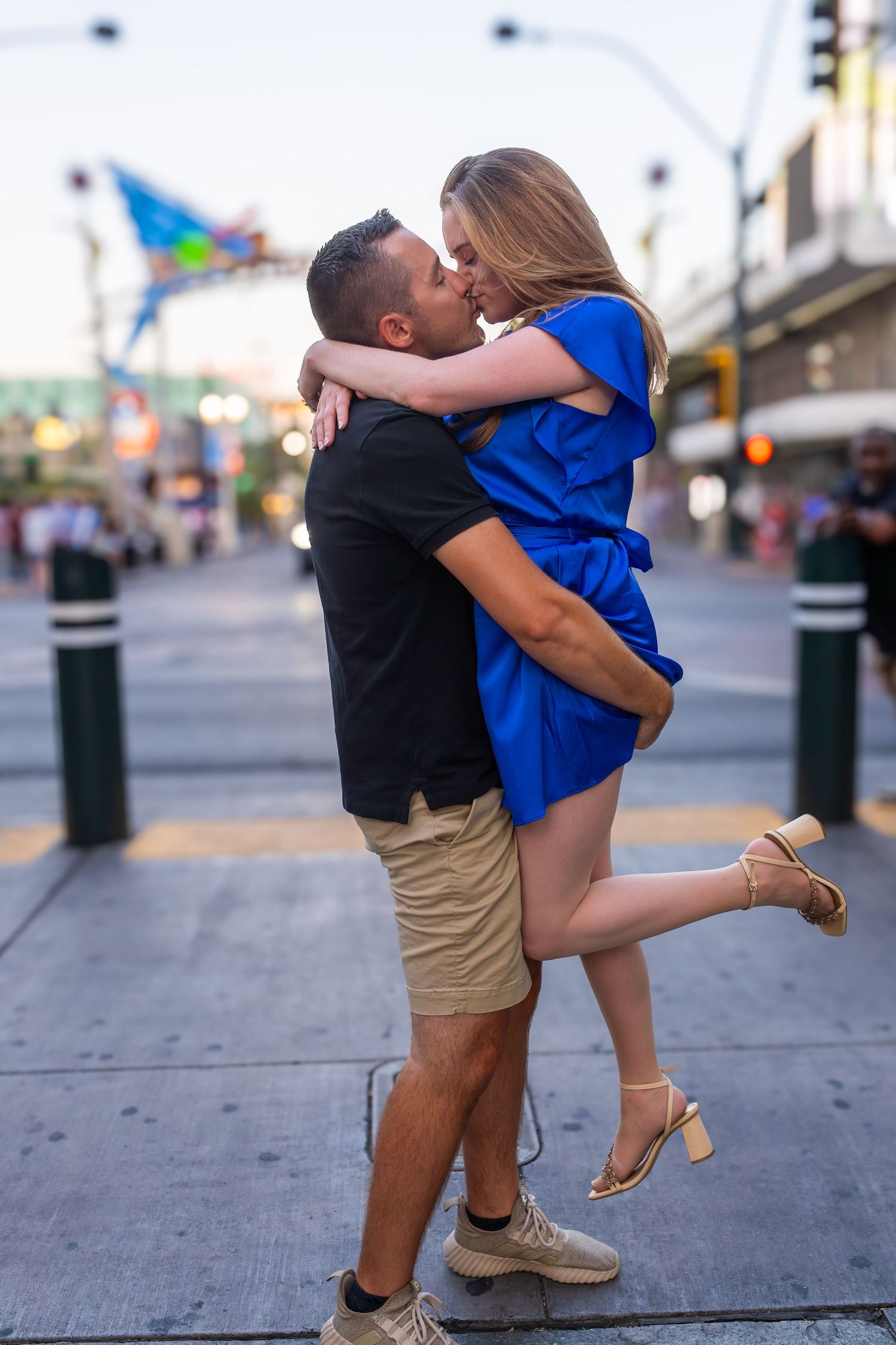 Couples eloping under neon lights on Fremont Street-Las Vegas photographer
