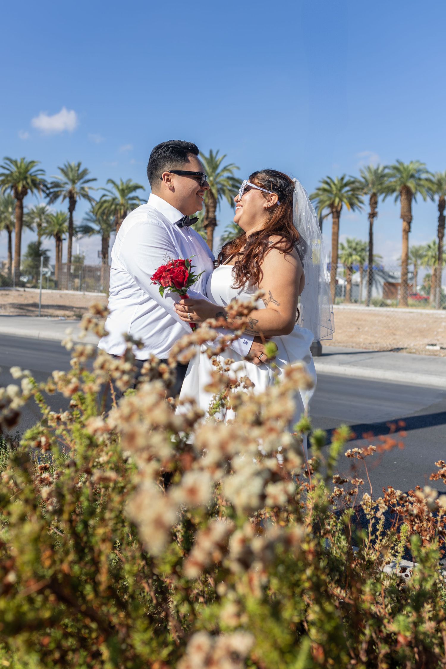 Bride and groom exchanging vows at the Little White chapel in downtown Las Vegas- intimate wedding and elopement photographer