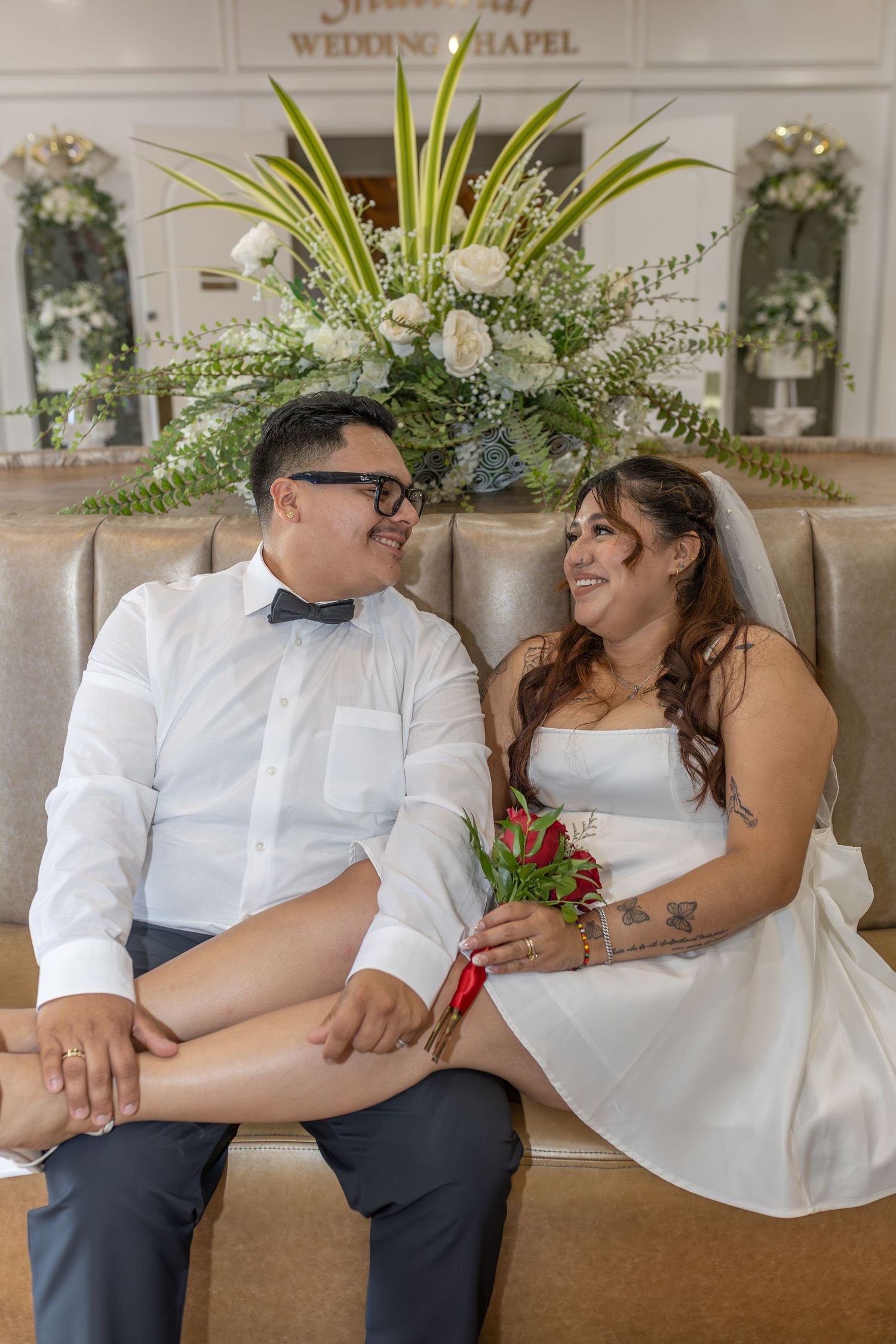 Bride and groom exchanging vows at the Little White chapel in downtown Las Vegas- intimate wedding and elopement photographer