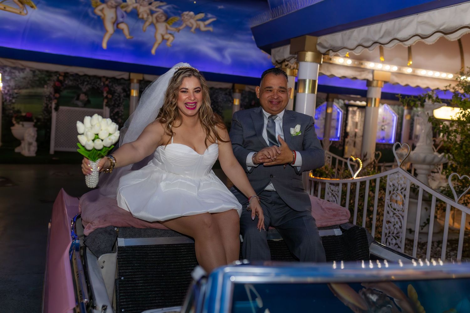 Bride and groom in the Tunnel of Love at the Little White chapel in downtown Las Vegas- intimate wedding and elopement photographer