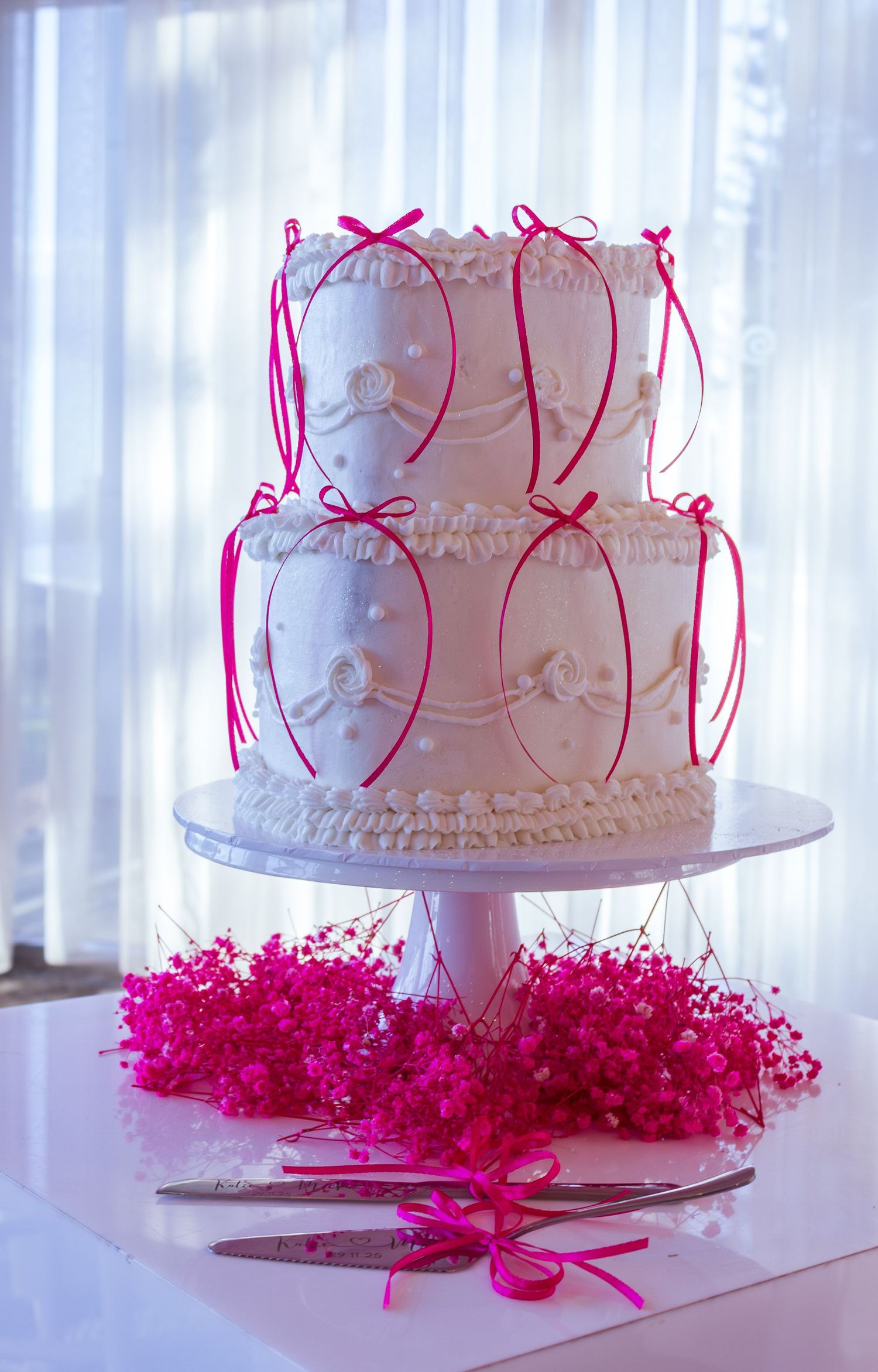 Elegant close up of the wedding cake at the reception during an Illawarra wedding.