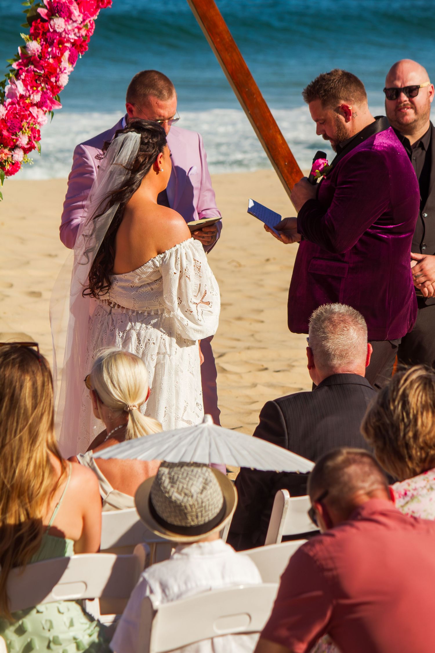 Groom reading his vows to the bride during the emotional Illawarra beach wedding ceremony.