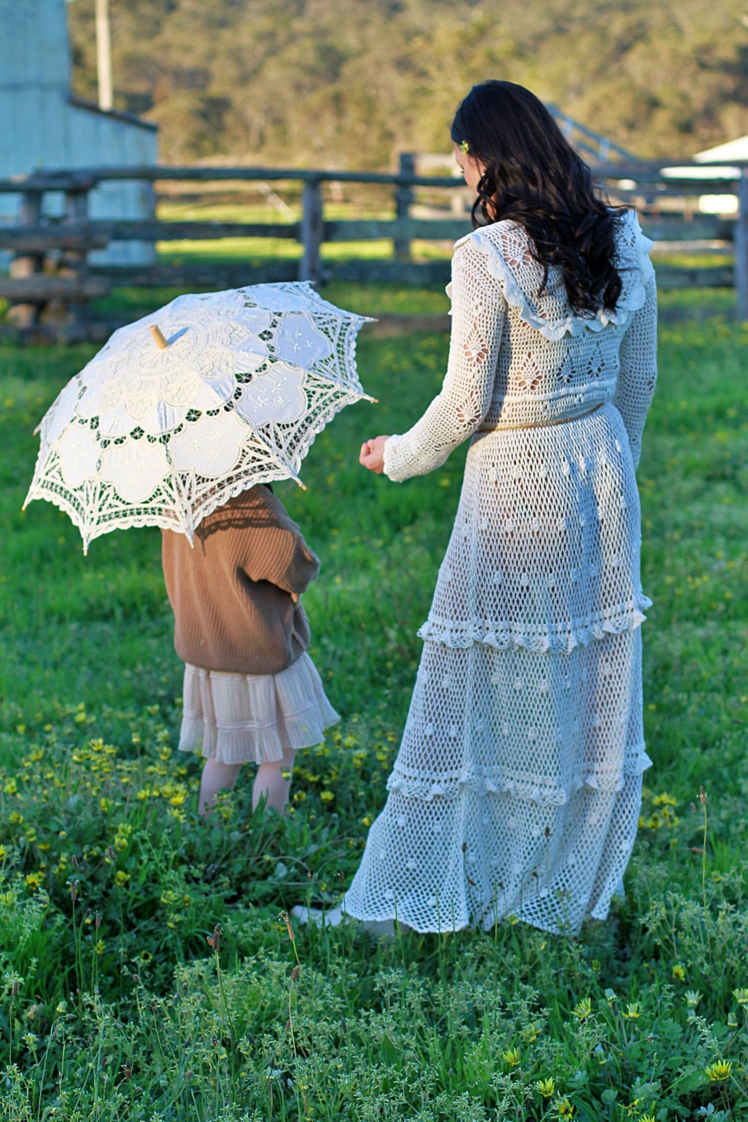 Behind the scenes style photo of mum and daughter strolling outdoors