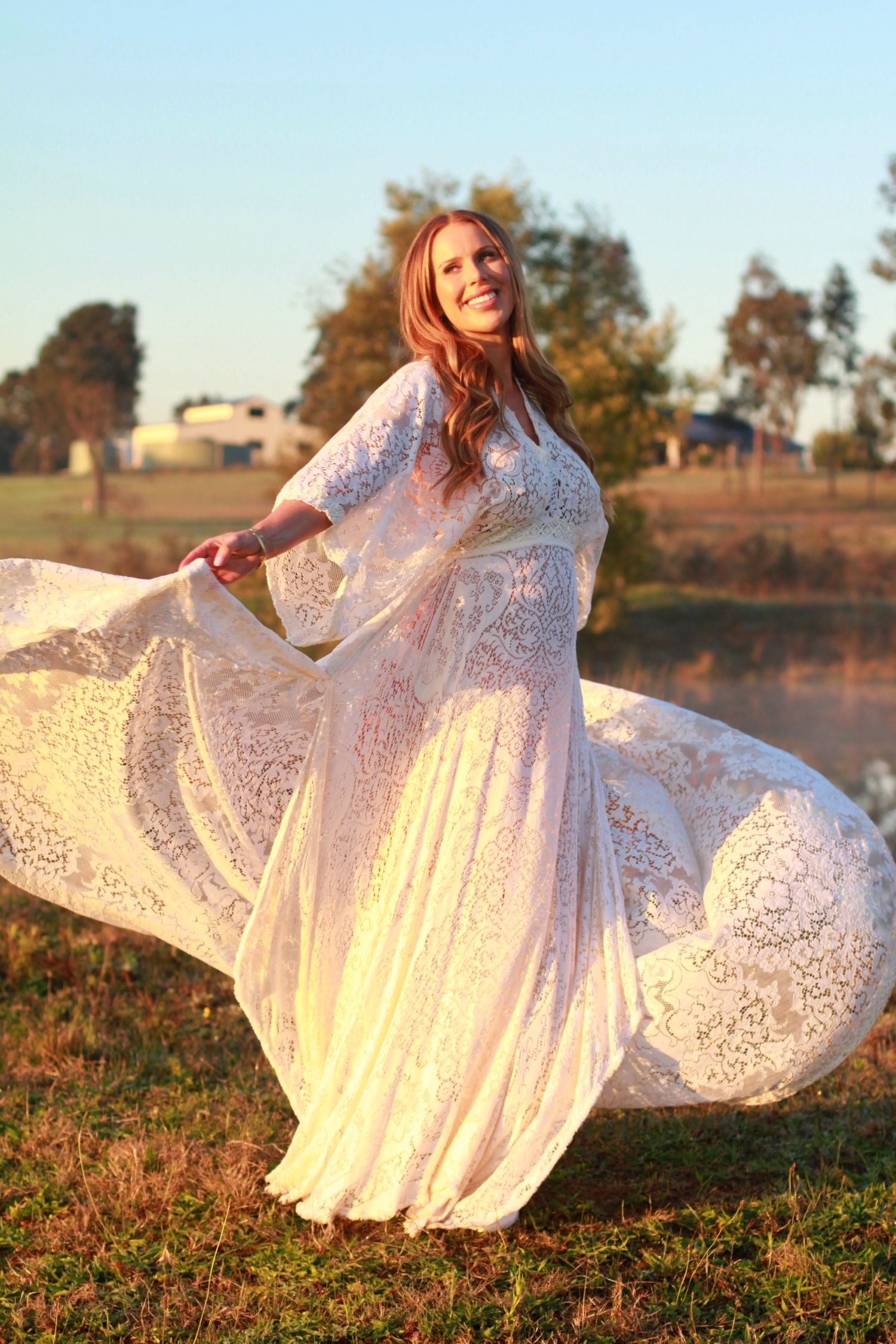 Sunrise pregnancy photoshoot capturing movement and connection in the Hunter Valley.