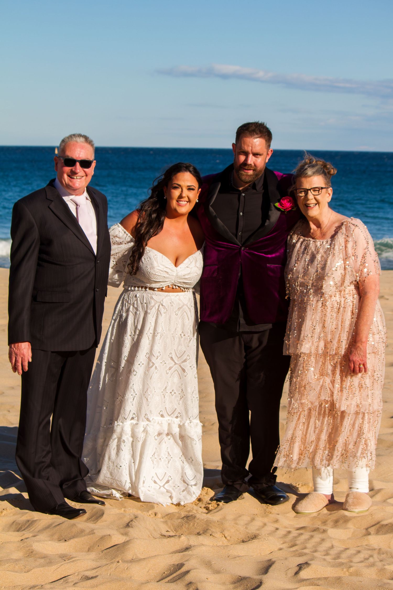 Family portrait of bride, groom, mum and loved one during wedding portraits in the Illawarra.
