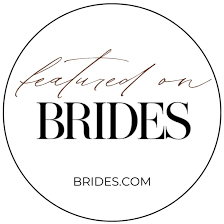 Featured on Brides.com circular logo in black and white design.