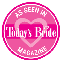 Pink circular badge with heart icon for Today's Bride Magazine.