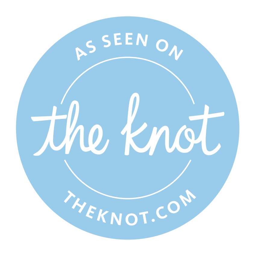 Light blue circular badge logo for The Knot wedding website.