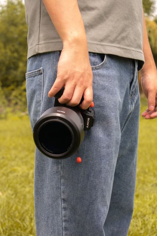 Close-up detail shot of a Sony camera