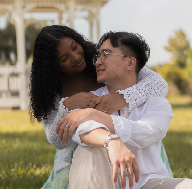 Couples engagement photography with couple looking at each other in Tampa, Florida by James Jang Photography