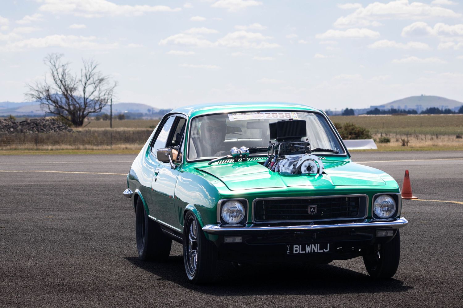 Green Holden Torana at Ballarat drag strip ready for racing
