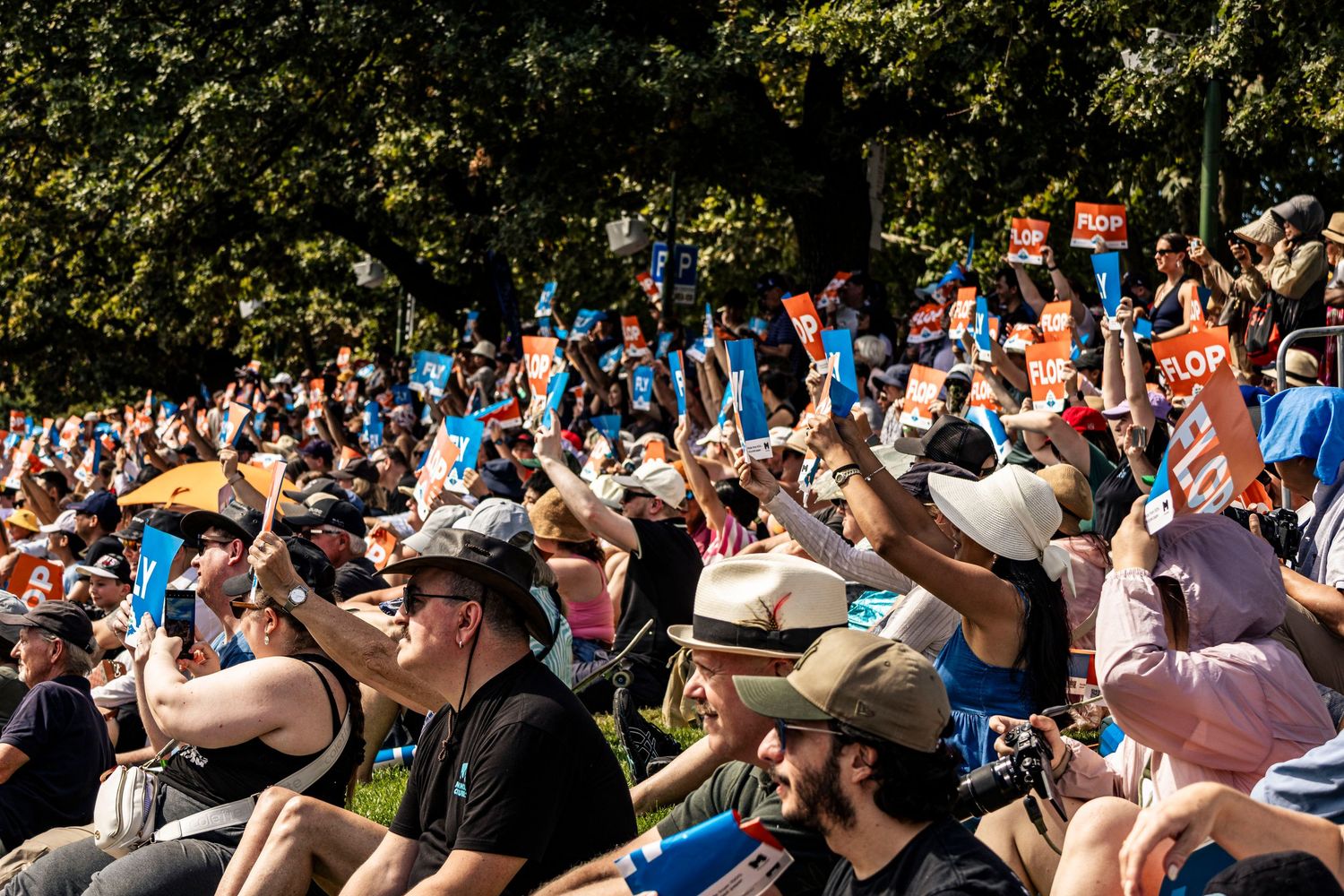 Spectators enjoying outdoor event with crowd atmosphere