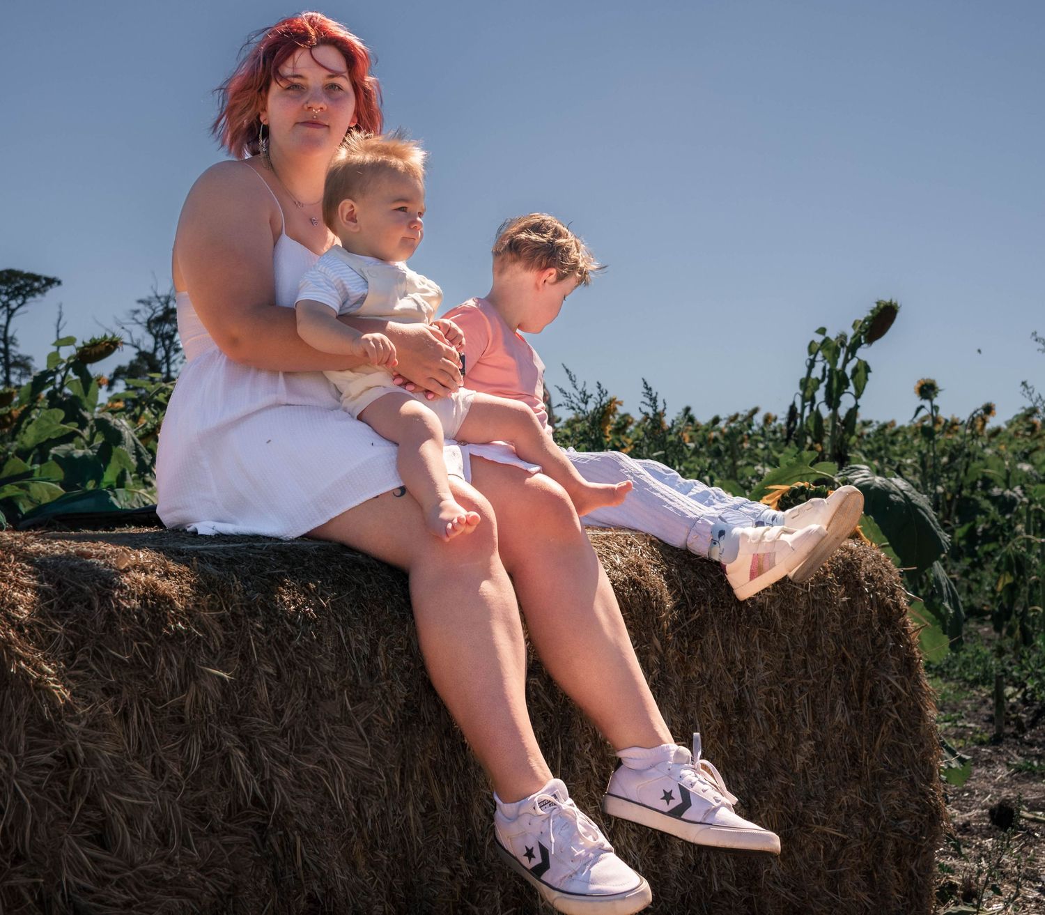 Family lifestyle photography with children in sunflowers Victoria