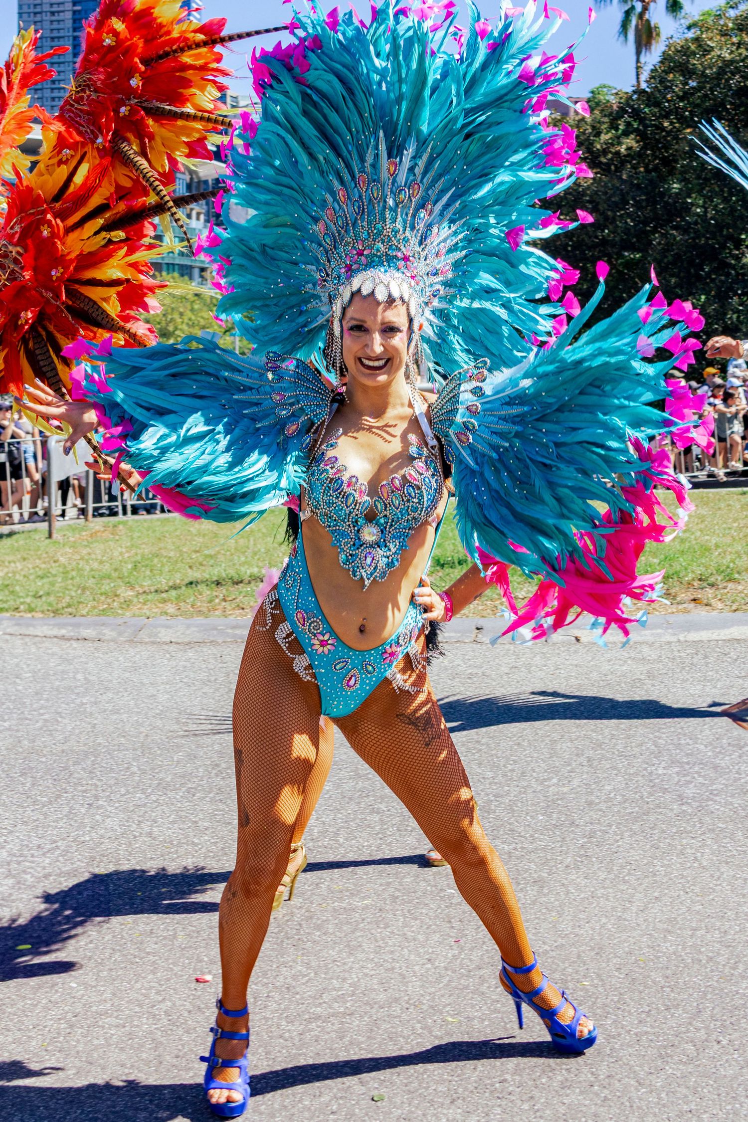 Street performance at Moomba festival with bright costume and movement