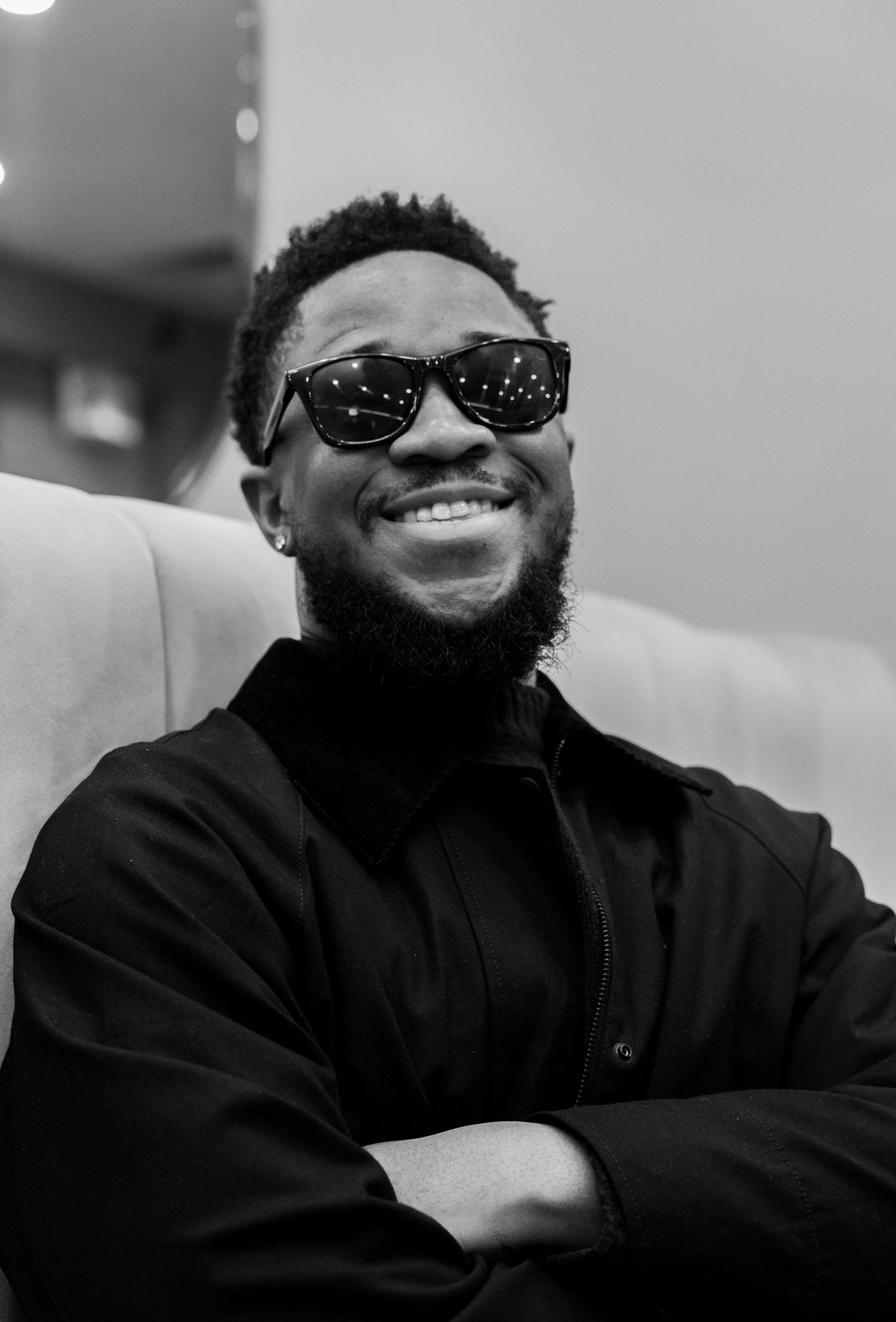 B&W photo of guest at AV CLUB event