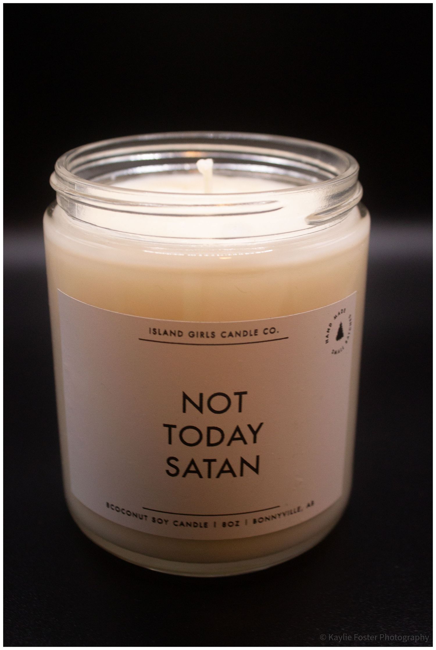 Island Girls Candle Co. Not Today Satan coconut soy candle in a glass jar from Bonnyville, AB.