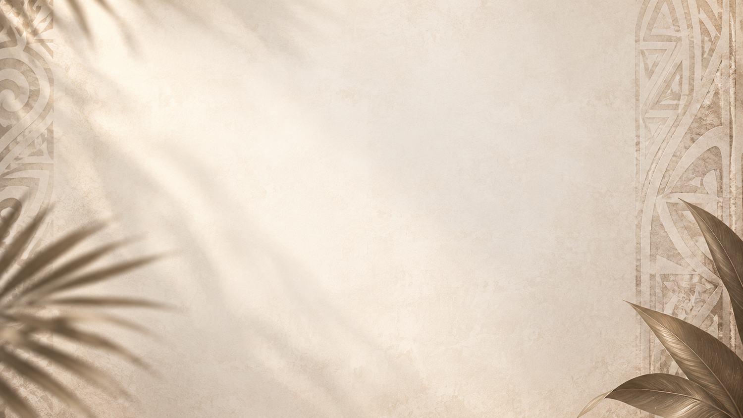 Elegant cream background featuring golden palm leaves and intricate decorative border patterns.