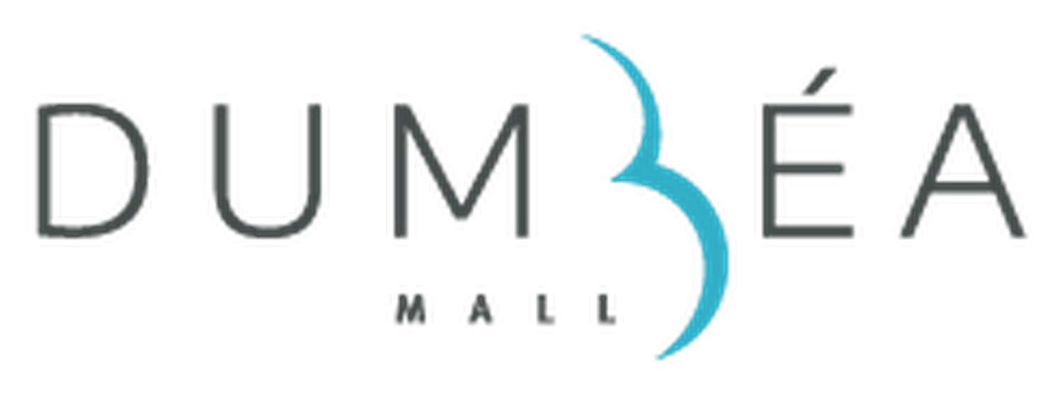 Dumbéa Mall logo featuring modern gray typography with a teal accent swoosh design.