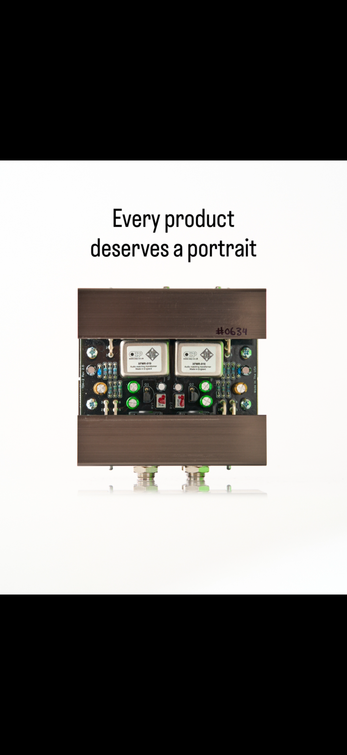Telefunken dual-channel audio preamp circuit board with green components in wooden enclosure, white background.