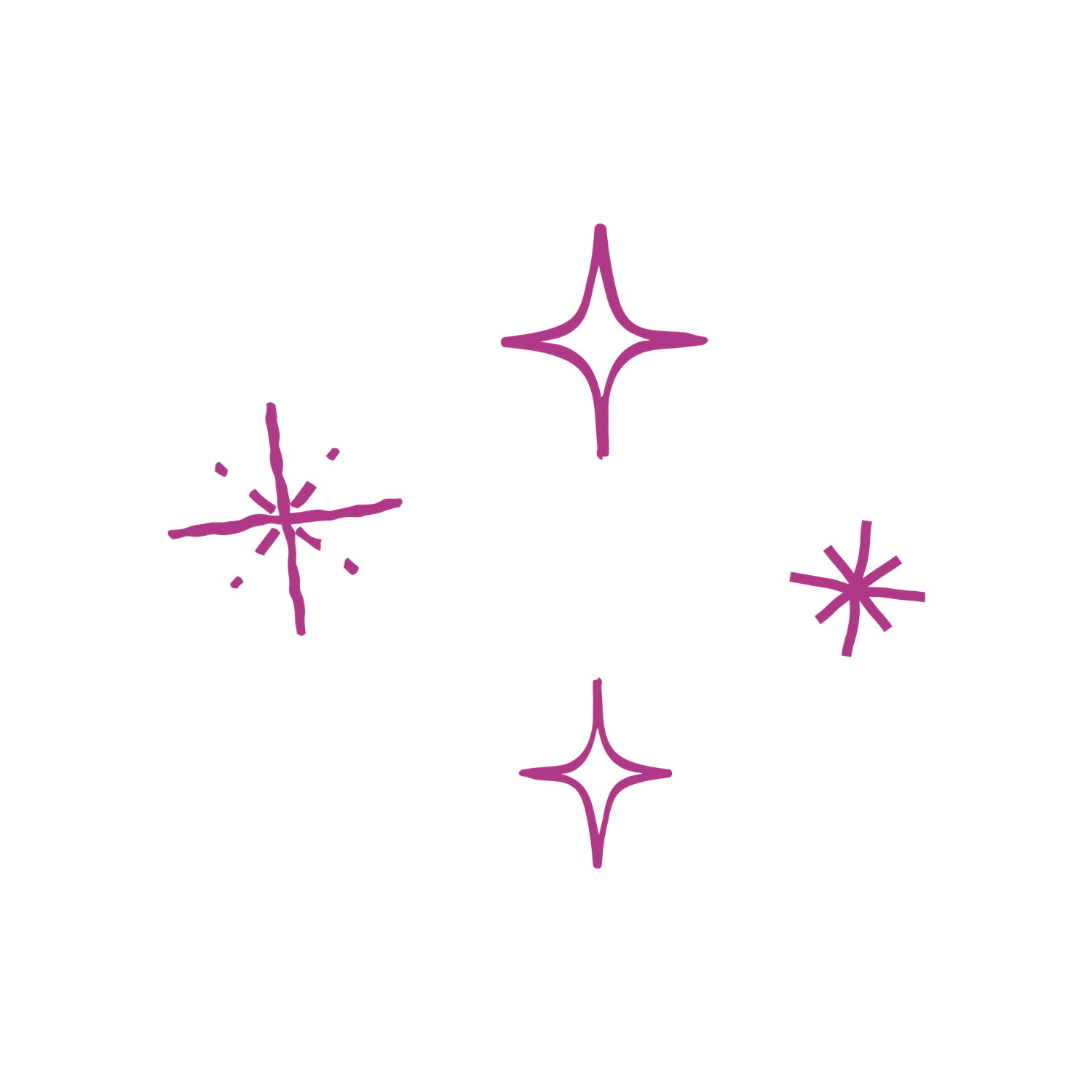 Pink sparkle star doodle icons on white background.