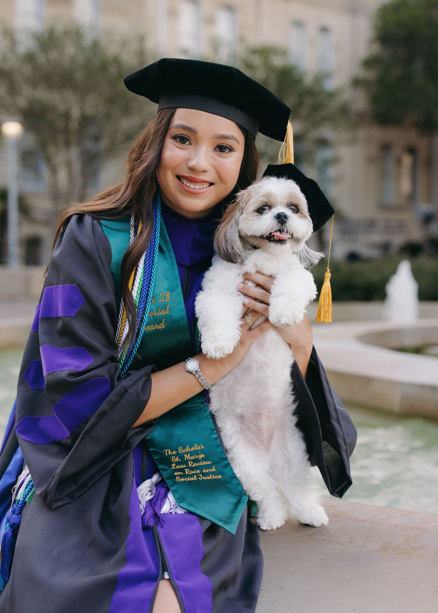San Antonio senior session with pet, St Marys fountain portrait