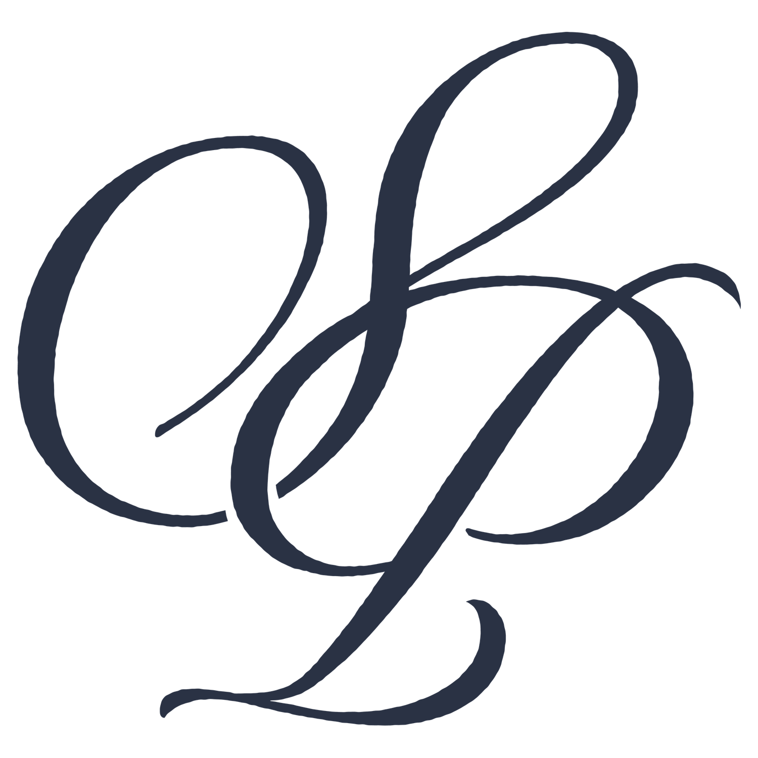 Elegant dark navy cursive monogram logo with intertwined letters on white background.